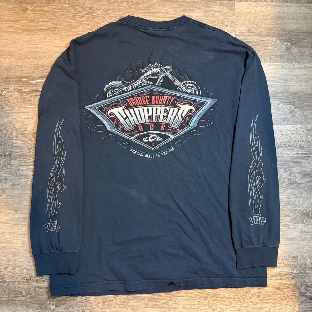 Orange County Choppers Long Sleeve T-Shirt Navy Blue Graphic Biker XL OCC